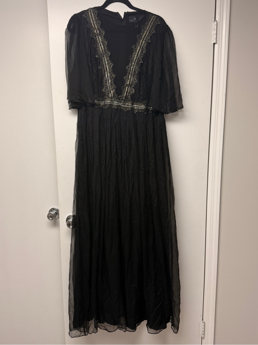 Black Maxi Dress with Gold Lace Trim